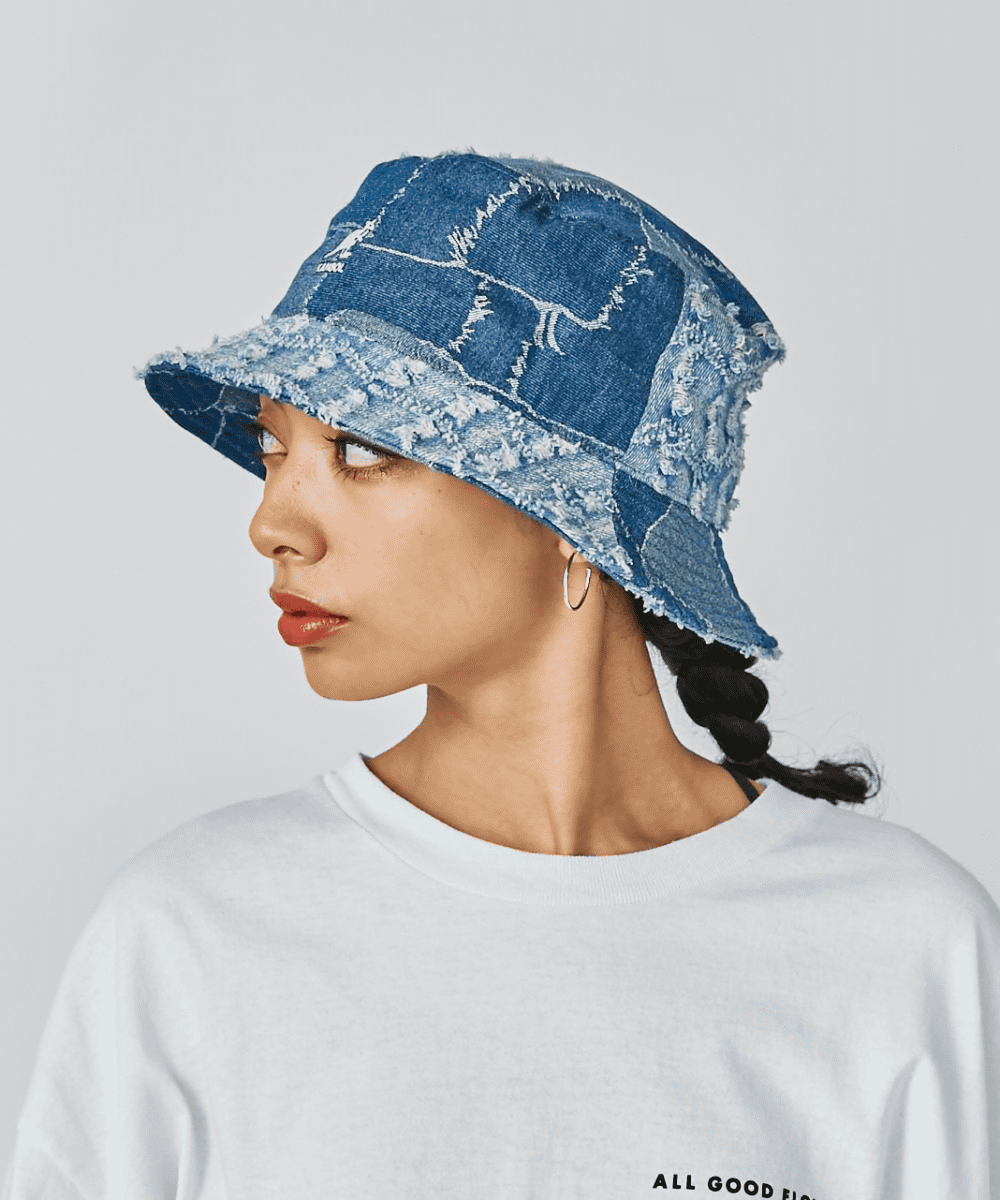 KANGOL DENIM MASHUP BUCKET | M(07) MEDIUM BLUE (71) | KANGOL