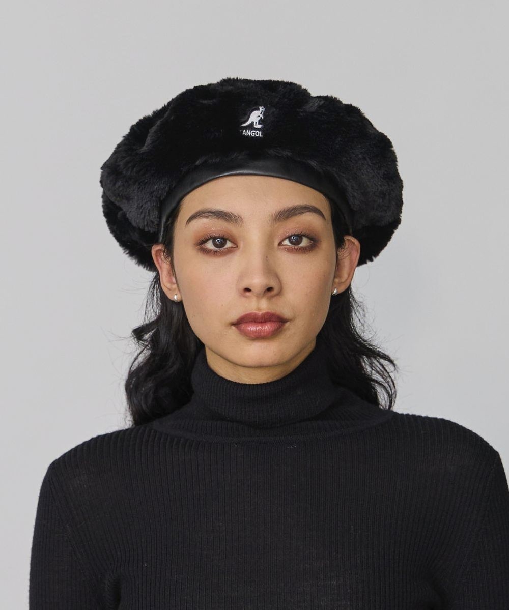 KANGOL FAUX FUR BERET | S/M(07) SOLID BLACK (01) | KANGOL 