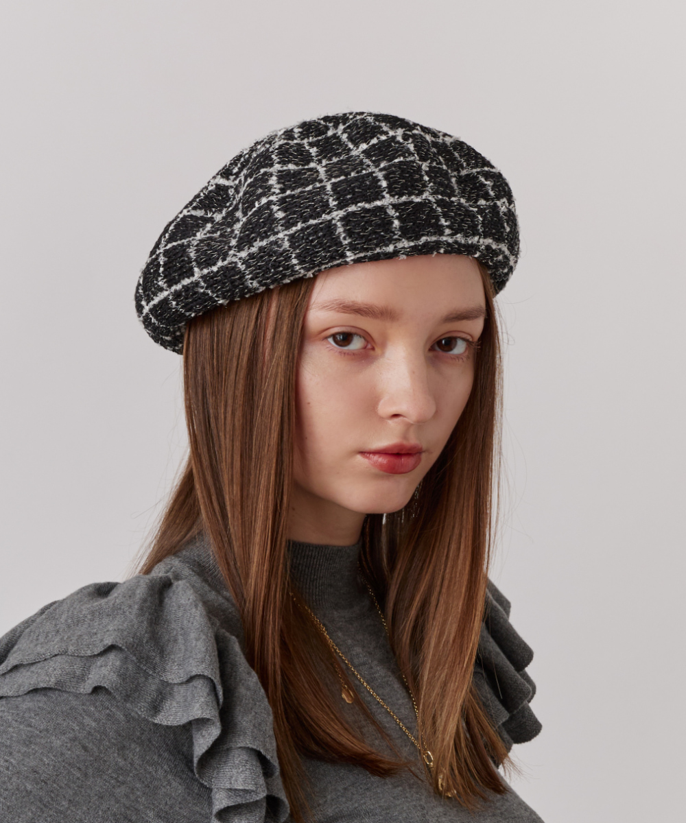 Chapeau d' O TM Check Tweed Beret | 57.5cm(75) WHITE (06