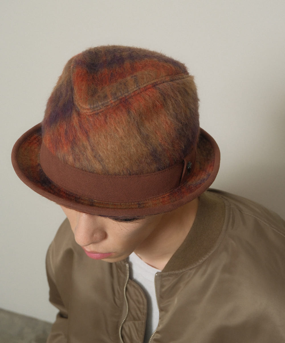 紙張りの古いハット　帽子 型 オブジェ アート 芸術 古道具 骨董 アンティーク arth Shaggy Check Tiro | 58cm(58) BROWN (91) | arth / アース | HAT
