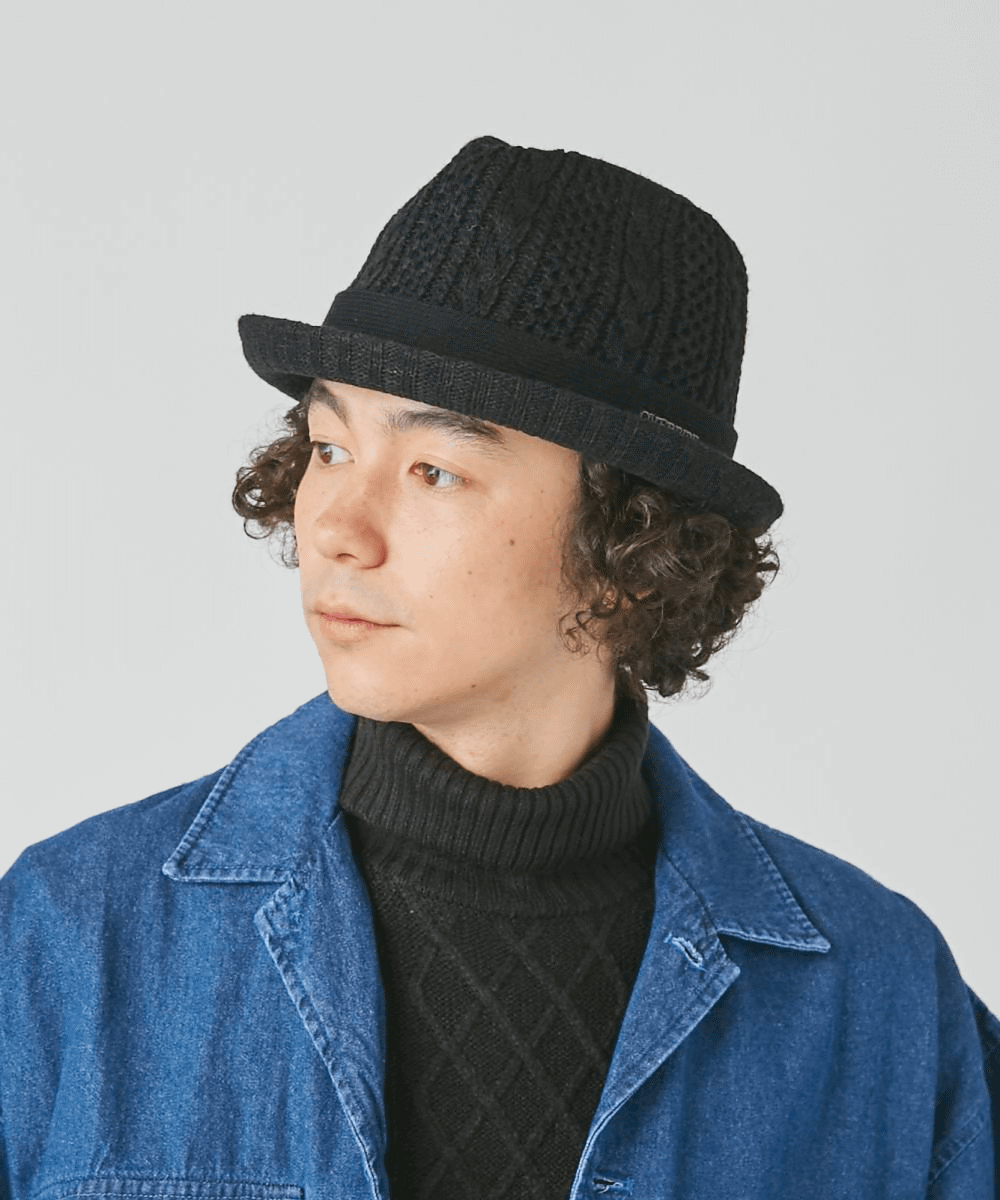 OVERRIDE  CABLE KNIT FEDORA WOOL