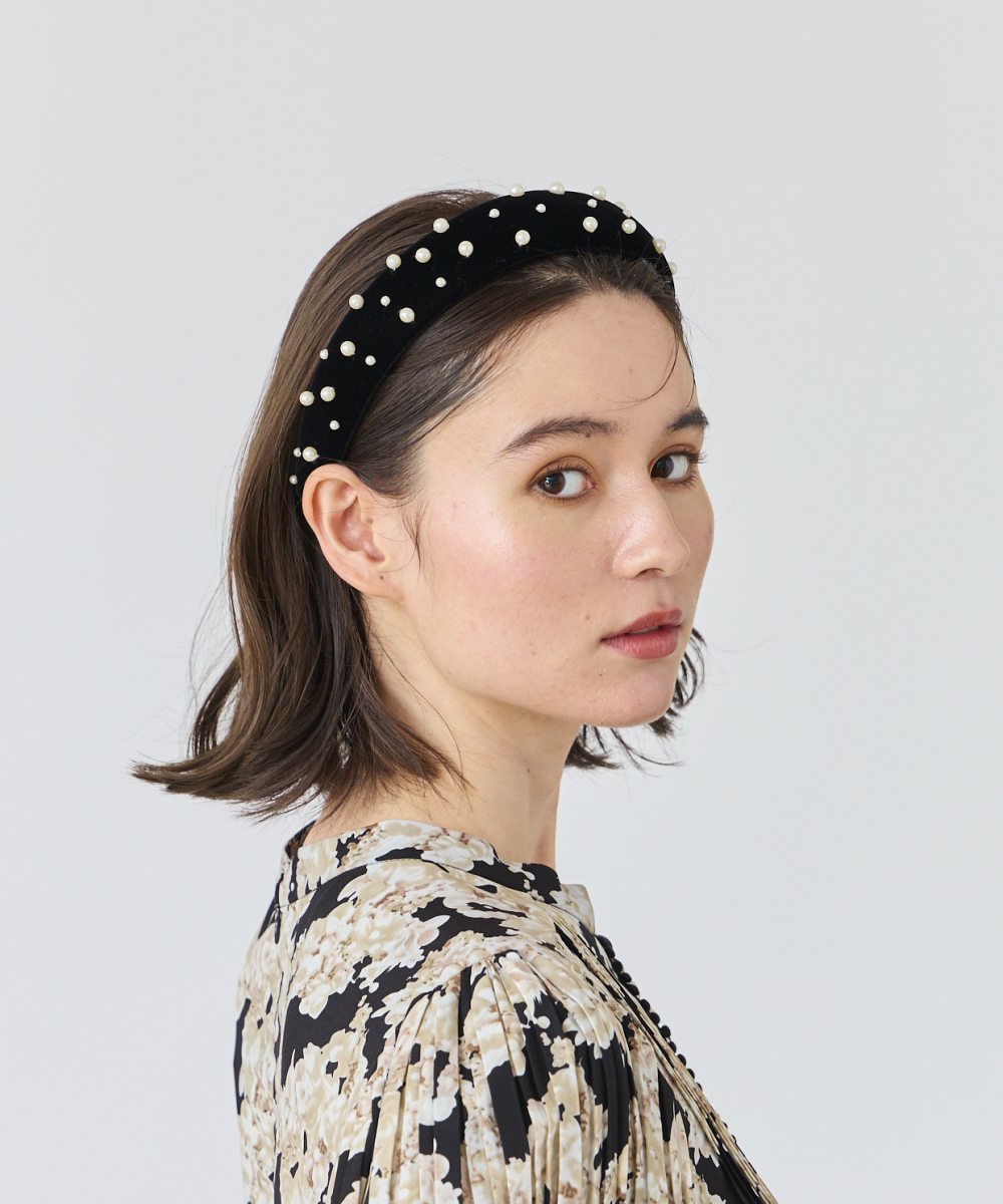 Chapeau d' O Velvet Pearl Headband | ONE SIZE（19） BLACK（01